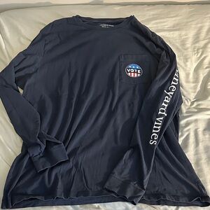 Vineyard Vines Men's Blue Long Sleeve Tee with Vote Patch